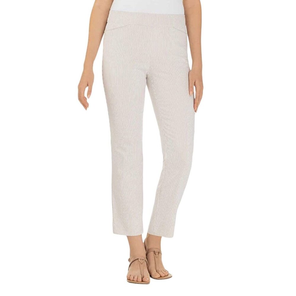 Hilary Radley Striped Pull On Slim Leg Pants Off White/Beige, Size Large NWT